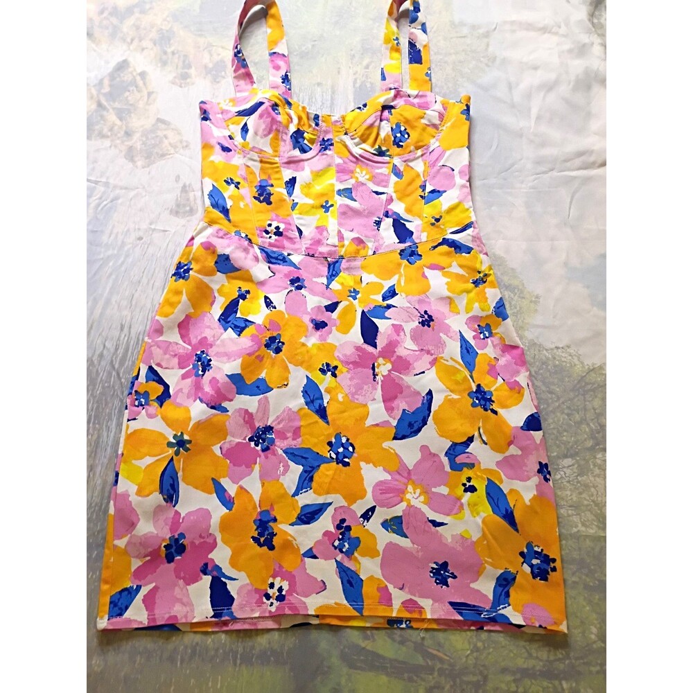 H&M Divided Women’s Small Floral Bustier Mini Dress Pink Yellow Blue Y2K
